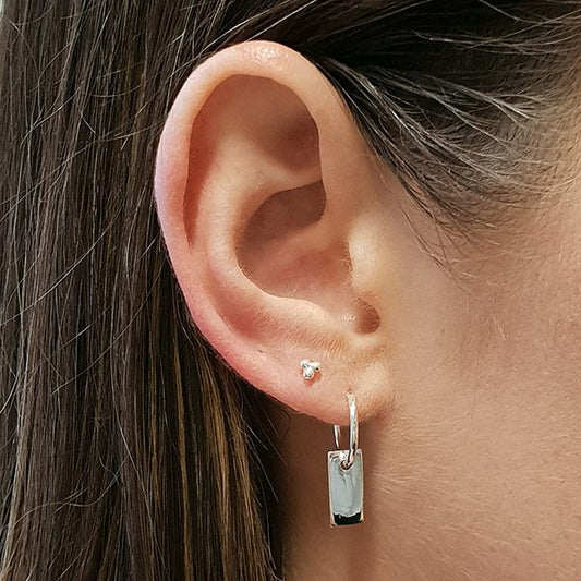 silver bar tag earrings for men