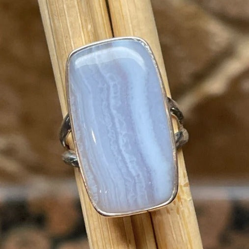 Rectangle Blue Lace agate ring