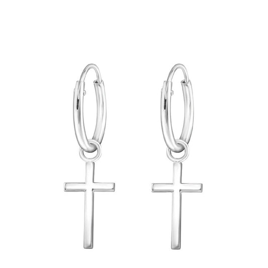 Silver cross charm earrings for women