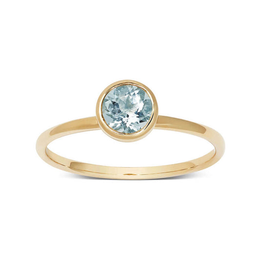 Round Aquamarine Silver Ring for Women