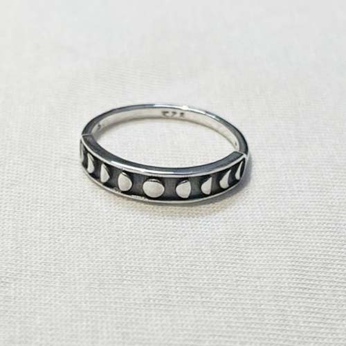 Moon Phase Oxidised Silver Ring