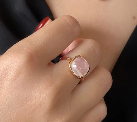handmade rose quartz ring