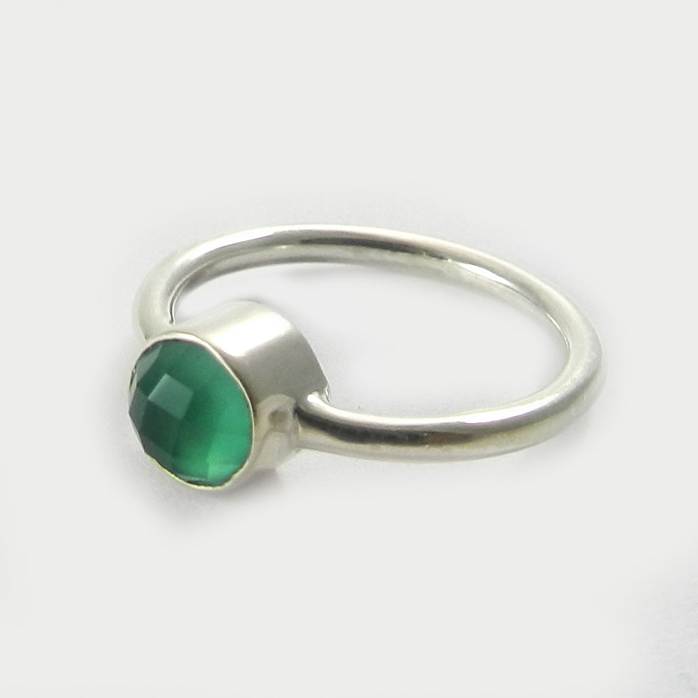 stackable round green silver ring