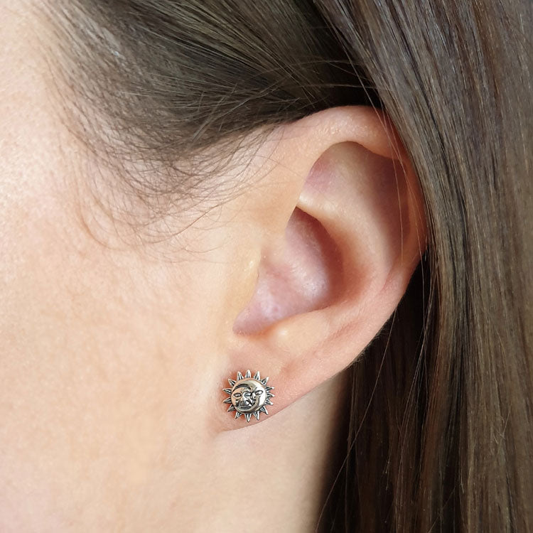 Sun and moon stud earrings