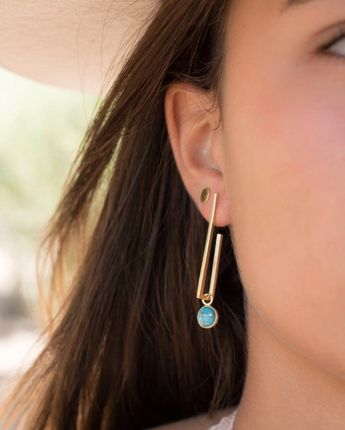 round turquoise stud dangle earrings
