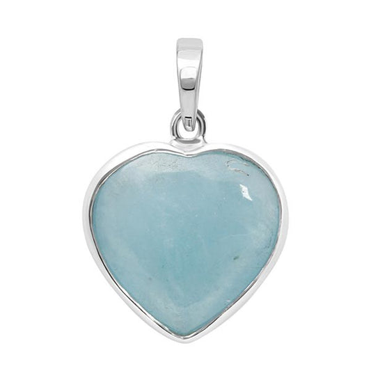 Silver Heart Aquamarine Pendant Necklace Charm Jewellery