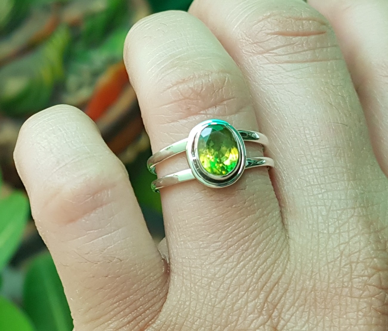 Green Peridot Sterling Silver Gemstone Ring