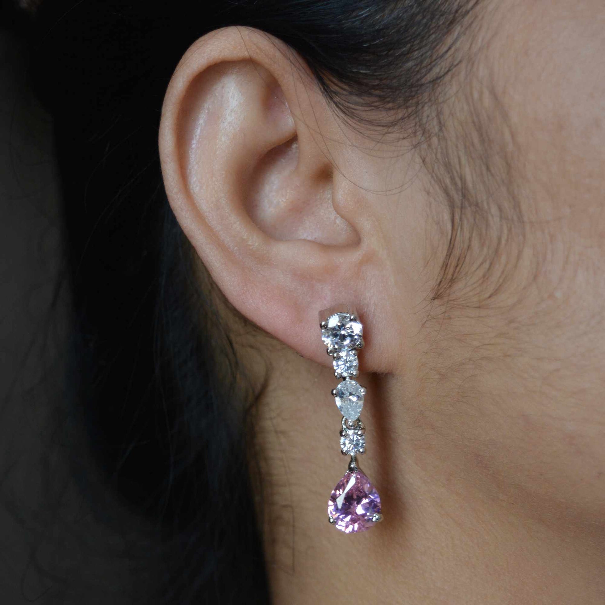 pink cz drop earrings