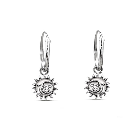 Smiling sun moon hoop earrings